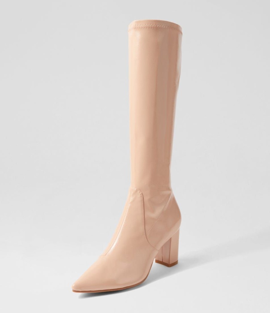 Shoes DJANGO & JULIETTE | Norass Dark Nude Stretch Patent Pu Knee High Boots