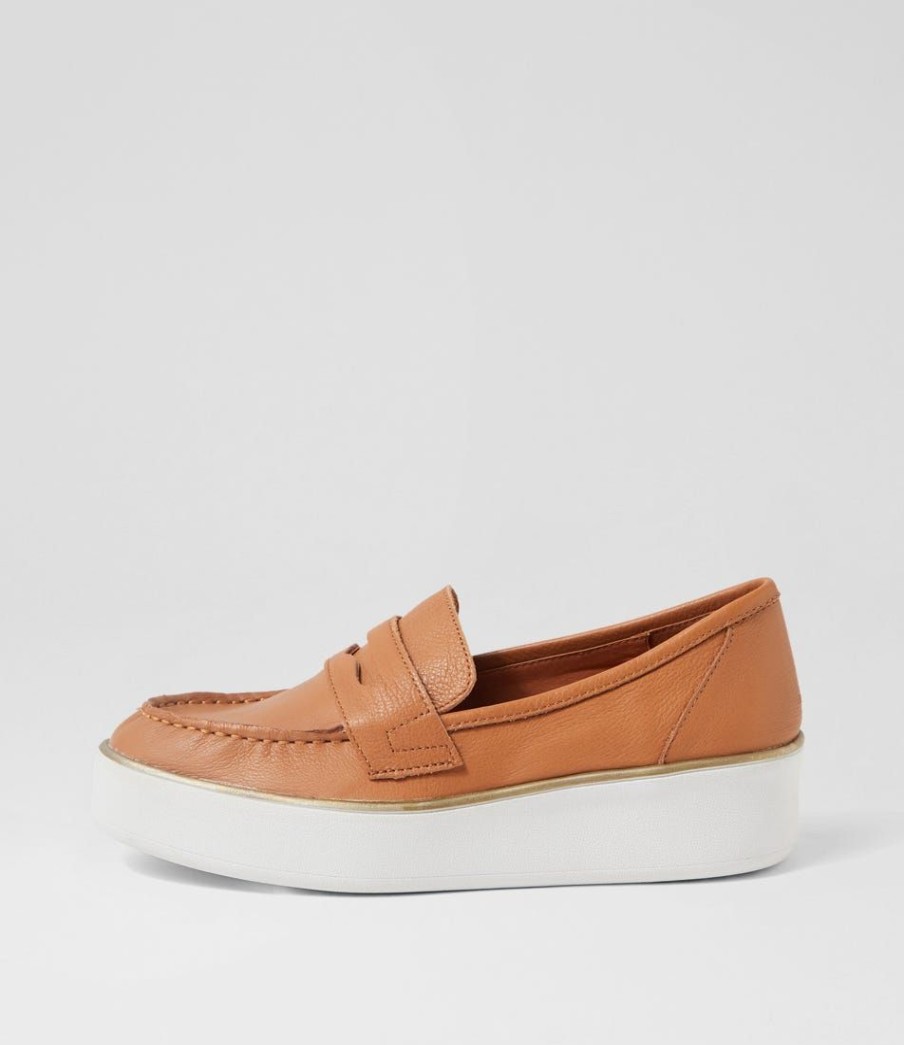 Shoes ZIERA | Zulie W Dark Tan White Leather Loafers