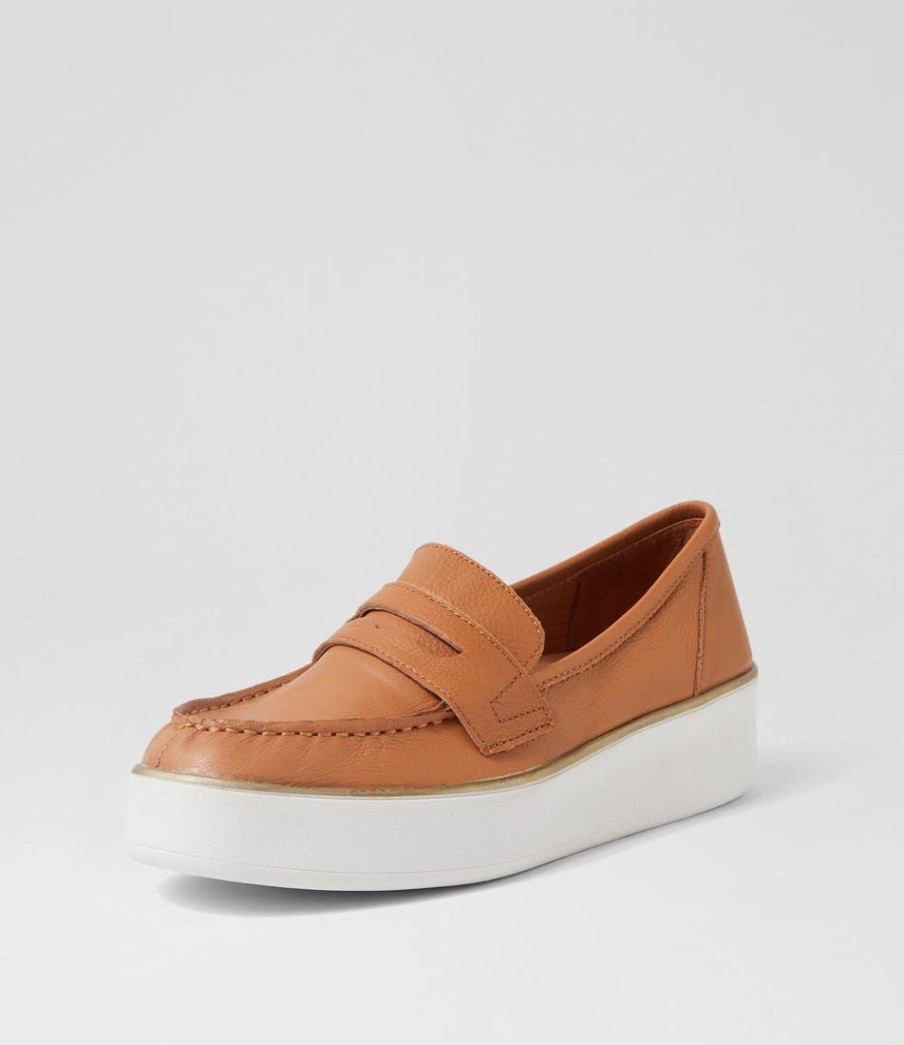 Shoes ZIERA | Zulie W Dark Tan White Leather Loafers