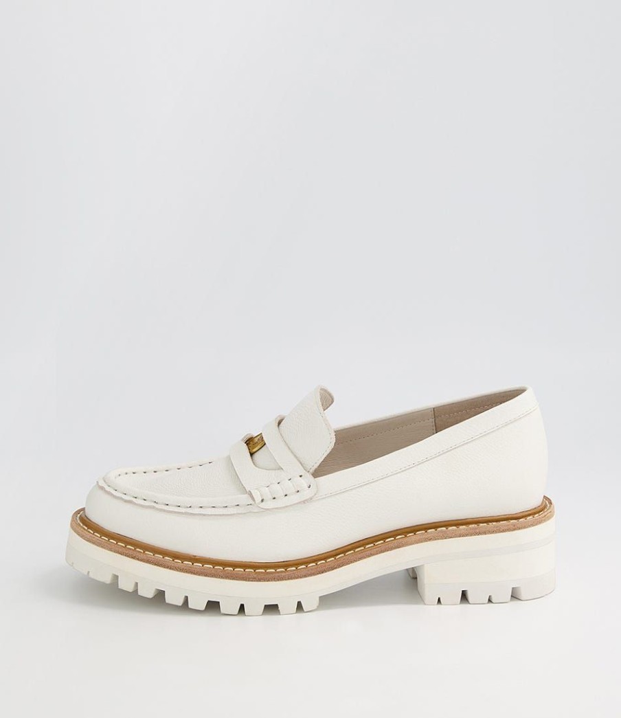 Shoes DJANGO & JULIETTE | Finola White Tumble Leather Loafers