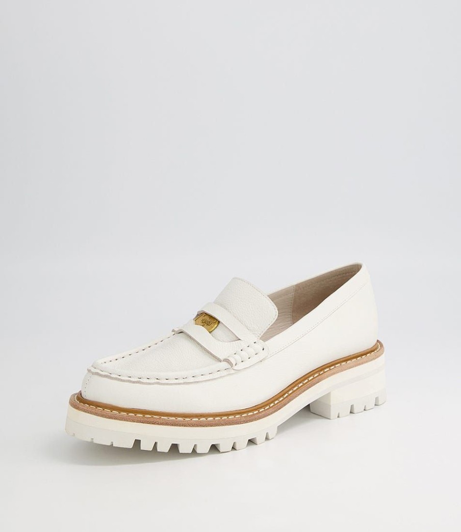 Shoes DJANGO & JULIETTE | Finola White Tumble Leather Loafers