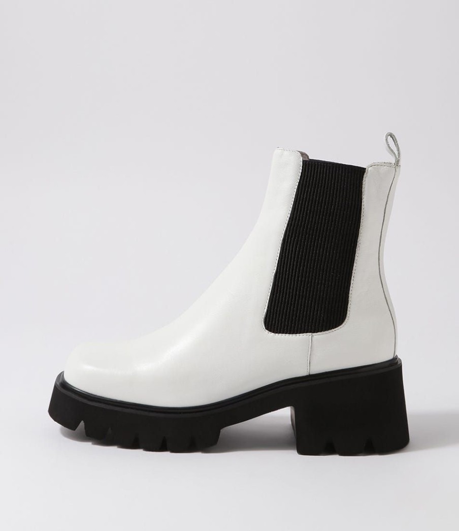 Shoes DJANGO & JULIETTE | Barakios White Black Leather Elastic Ankle Boots