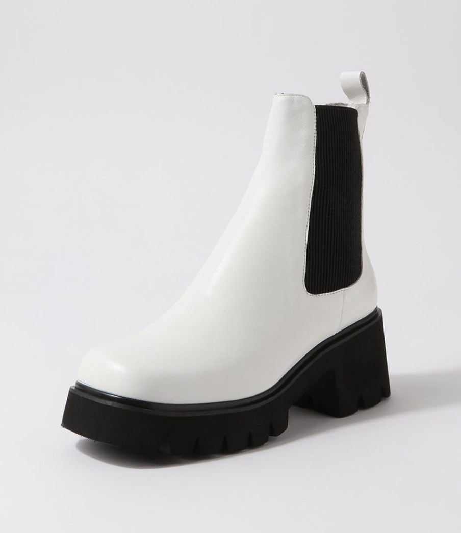 Shoes DJANGO & JULIETTE | Barakios White Black Leather Elastic Ankle Boots