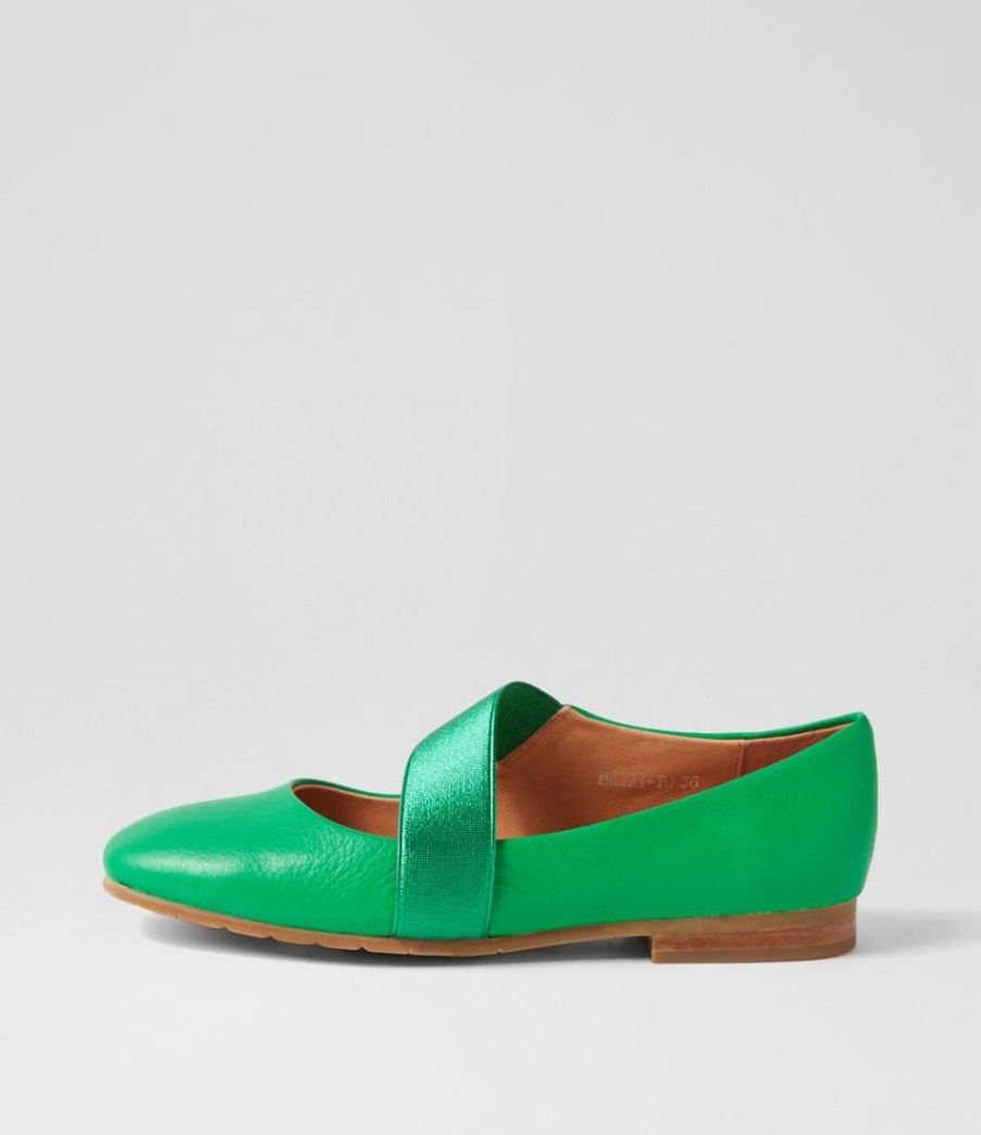 Shoes TOP END | Mairi Bright Emerald Metallic Leather Flats