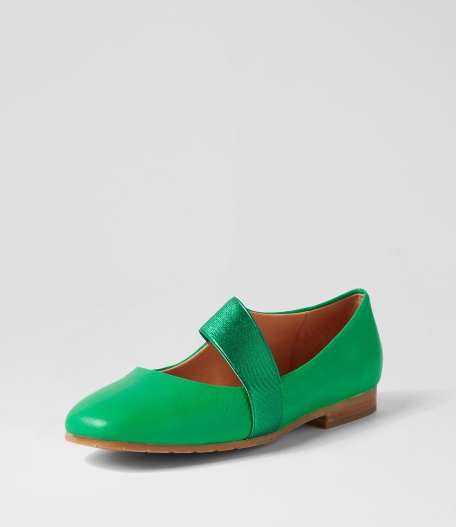 Shoes TOP END | Mairi Bright Emerald Metallic Leather Flats