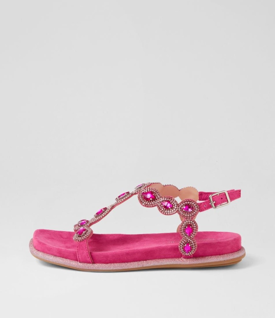 Shoes DJANGO & JULIETTE | Yanni Fuchsia Jewels Suede Sandals