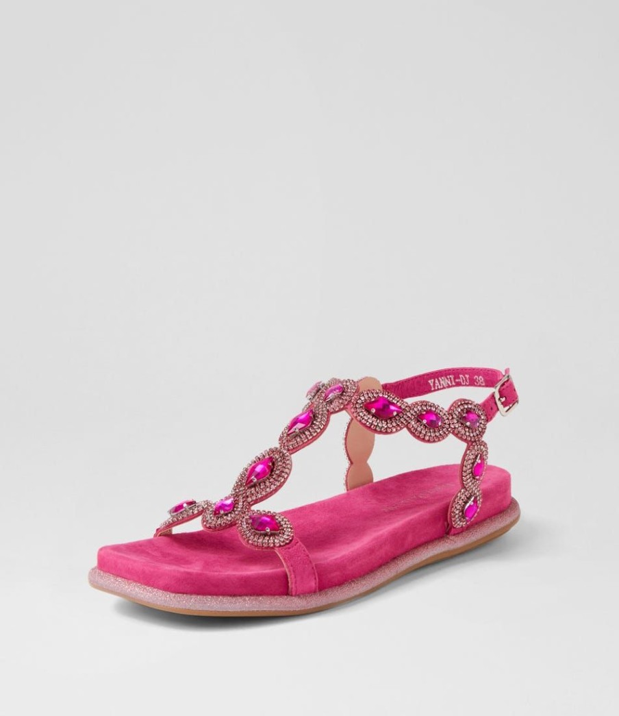 Shoes DJANGO & JULIETTE | Yanni Fuchsia Jewels Suede Sandals