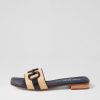 Shoes TOP END | Kuzil Navy Natural Synthetic Raffia Leather Slides