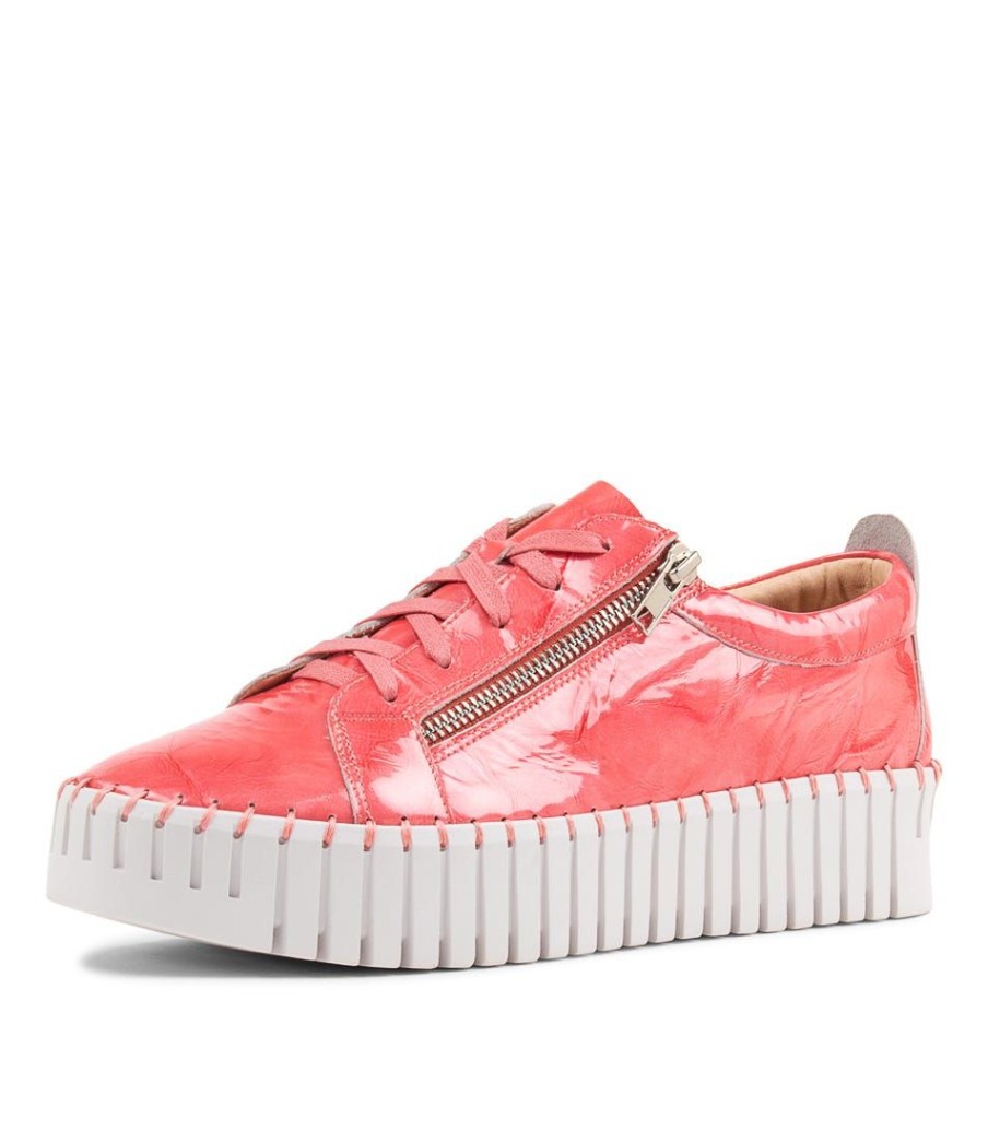 Shoes DJANGO & JULIETTE | Bump Coral Shrunken Patent Sneakers Ws