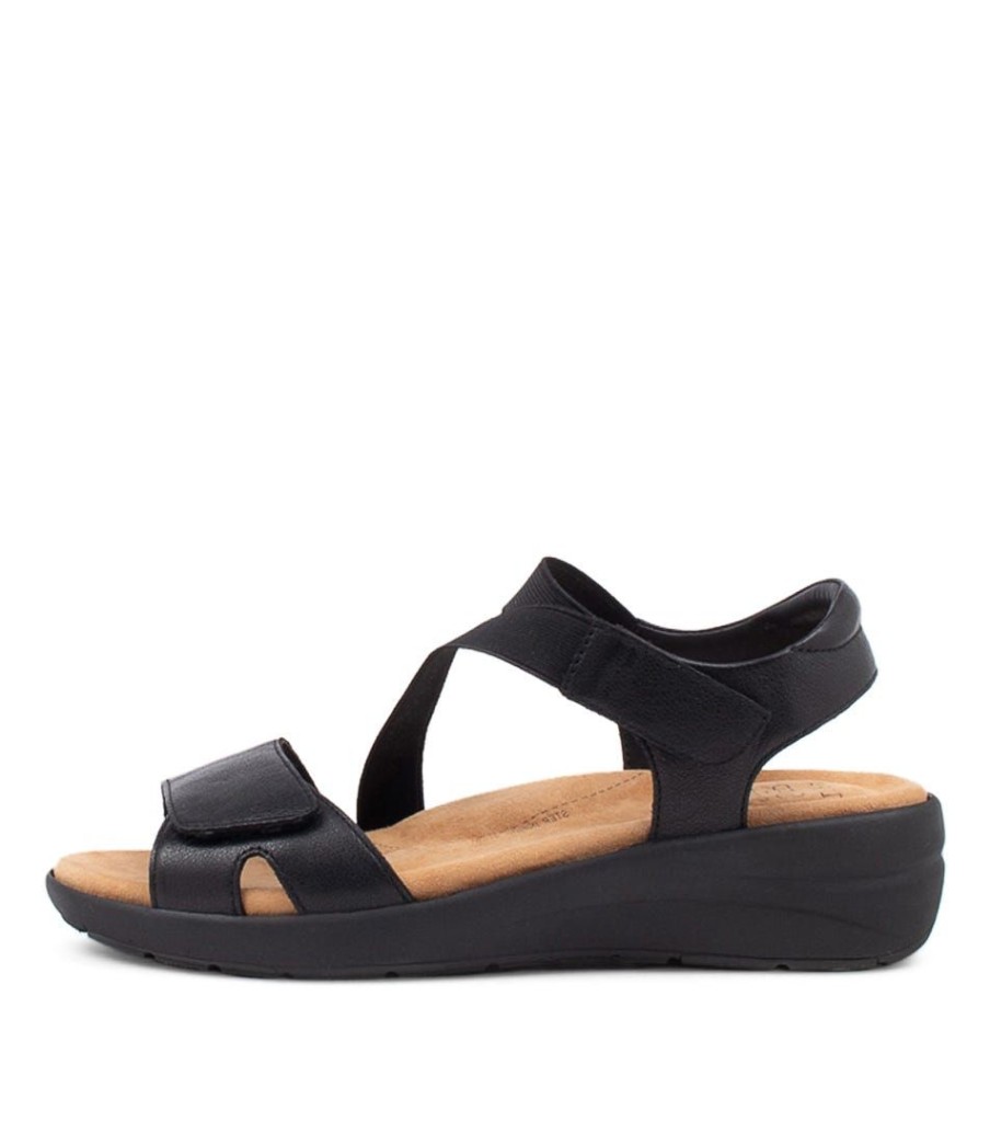 Shoes ZIERA | Newz Xw Black Leather Elastic Sandals