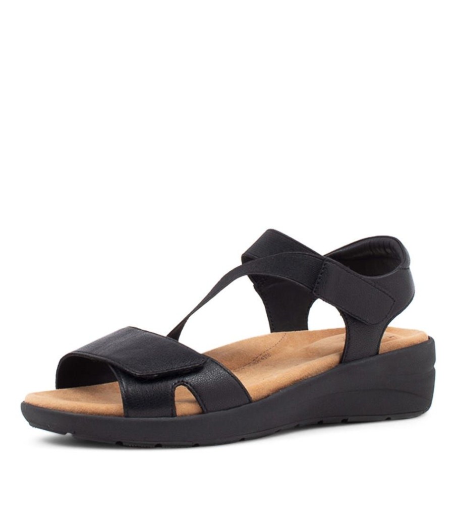 Shoes ZIERA | Newz Xw Black Leather Elastic Sandals