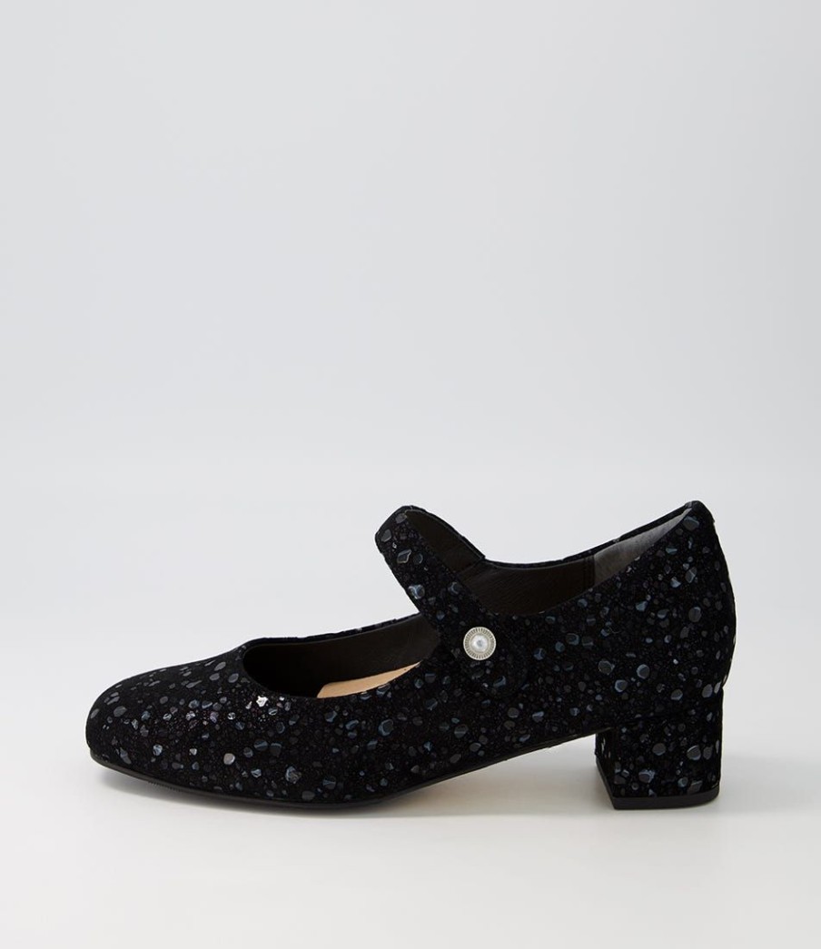 Shoes ZIERA | Kitty W Black Sparkle Suede Mary Jane Heels