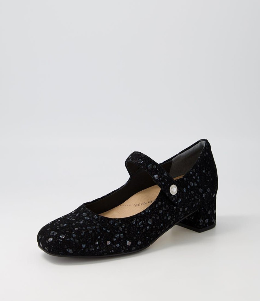 Shoes ZIERA | Kitty W Black Sparkle Suede Mary Jane Heels